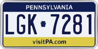 PA license plate LGK7281