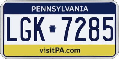 PA license plate LGK7285