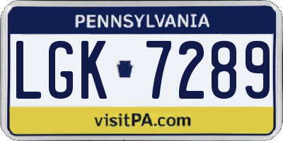 PA license plate LGK7289