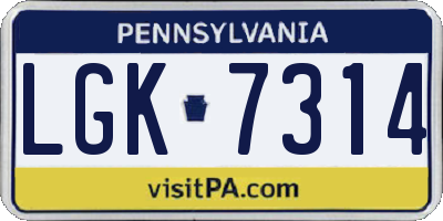 PA license plate LGK7314