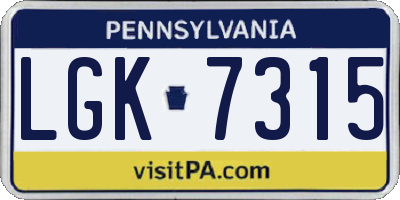 PA license plate LGK7315