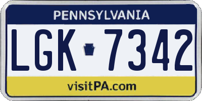 PA license plate LGK7342