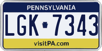 PA license plate LGK7343