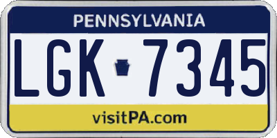PA license plate LGK7345