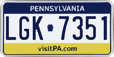 PA license plate LGK7351