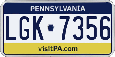 PA license plate LGK7356