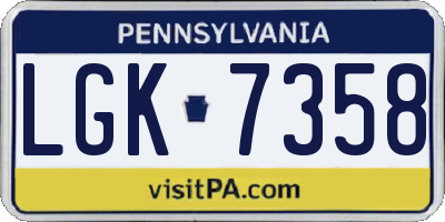 PA license plate LGK7358