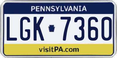 PA license plate LGK7360