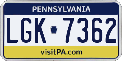 PA license plate LGK7362