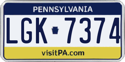 PA license plate LGK7374