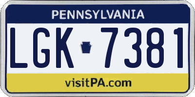 PA license plate LGK7381