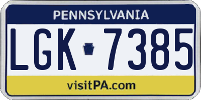 PA license plate LGK7385