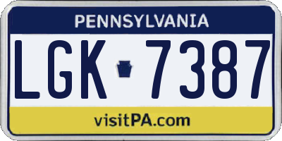 PA license plate LGK7387
