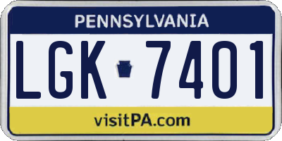 PA license plate LGK7401