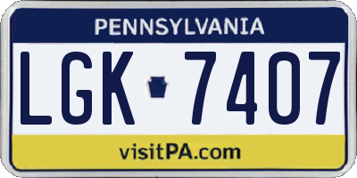 PA license plate LGK7407