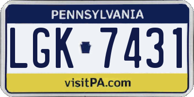 PA license plate LGK7431