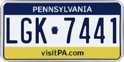 PA license plate LGK7441
