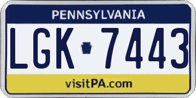 PA license plate LGK7443