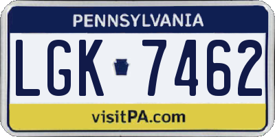 PA license plate LGK7462