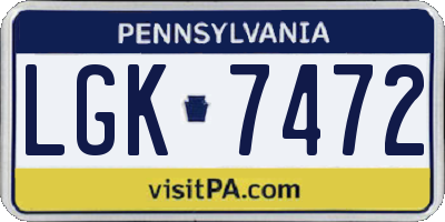 PA license plate LGK7472