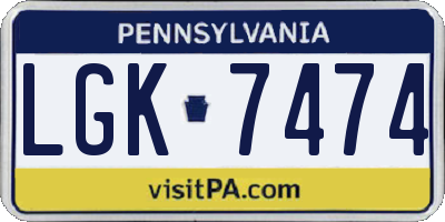PA license plate LGK7474