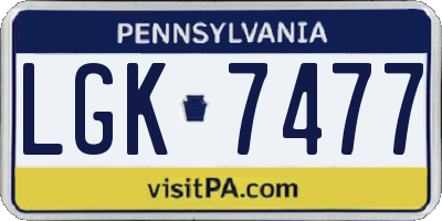 PA license plate LGK7477