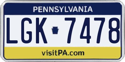 PA license plate LGK7478