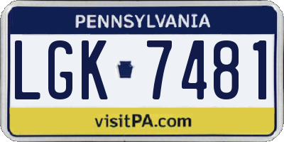 PA license plate LGK7481