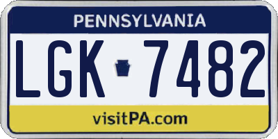 PA license plate LGK7482
