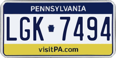 PA license plate LGK7494
