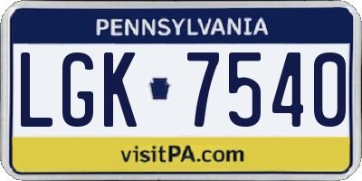 PA license plate LGK7540