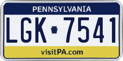 PA license plate LGK7541