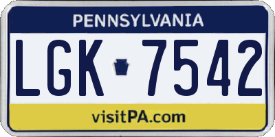 PA license plate LGK7542