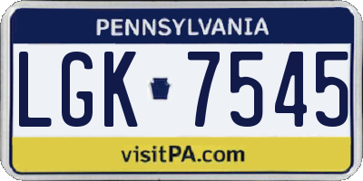 PA license plate LGK7545