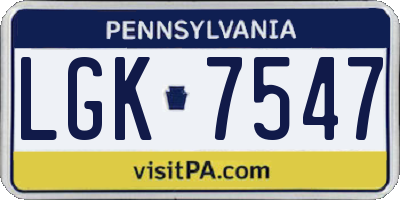 PA license plate LGK7547