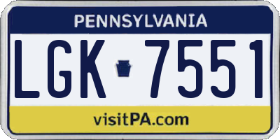 PA license plate LGK7551