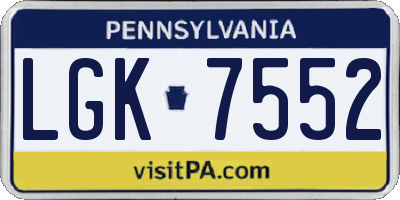 PA license plate LGK7552
