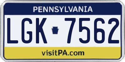 PA license plate LGK7562