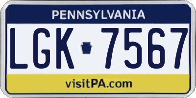 PA license plate LGK7567