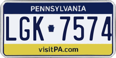 PA license plate LGK7574