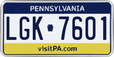 PA license plate LGK7601
