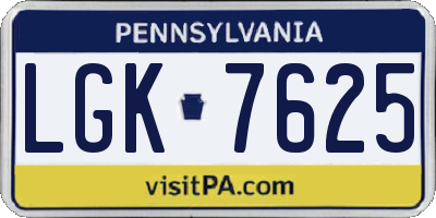PA license plate LGK7625