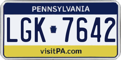 PA license plate LGK7642