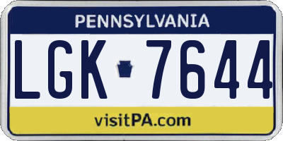 PA license plate LGK7644