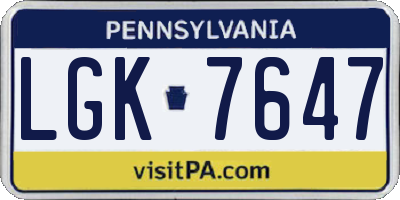 PA license plate LGK7647