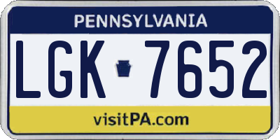 PA license plate LGK7652