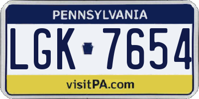 PA license plate LGK7654