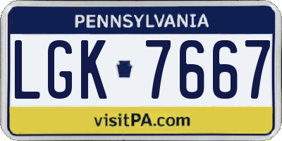 PA license plate LGK7667
