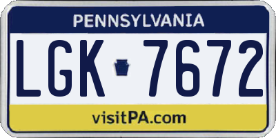 PA license plate LGK7672