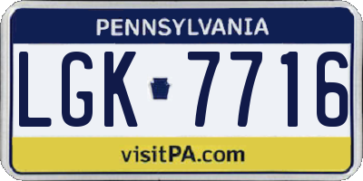 PA license plate LGK7716